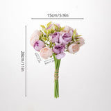 2Bouquet 14 Heads Artificial Rose Silk Flower Arrangements For Home Bridal Kitchen Wedding Party Festival Decor (Purple)