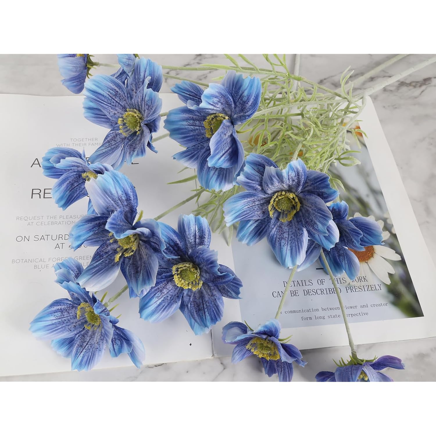 Blue Cosmos Artificial Flowers 5Pcs 22 In Silk Faux Daisies Wild Flowers With Long Stems For Vase Decor Wedding Party Aisle Home Bathroom Patio Table Centerpiece Arrangement(Blue)