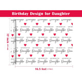 Birthday Wrapping Paper Roll For Daughter - Mini Roll - 17 Inch X 16.5 Feet - Happy Birthday To My Daughter Lettering With Red Love Design