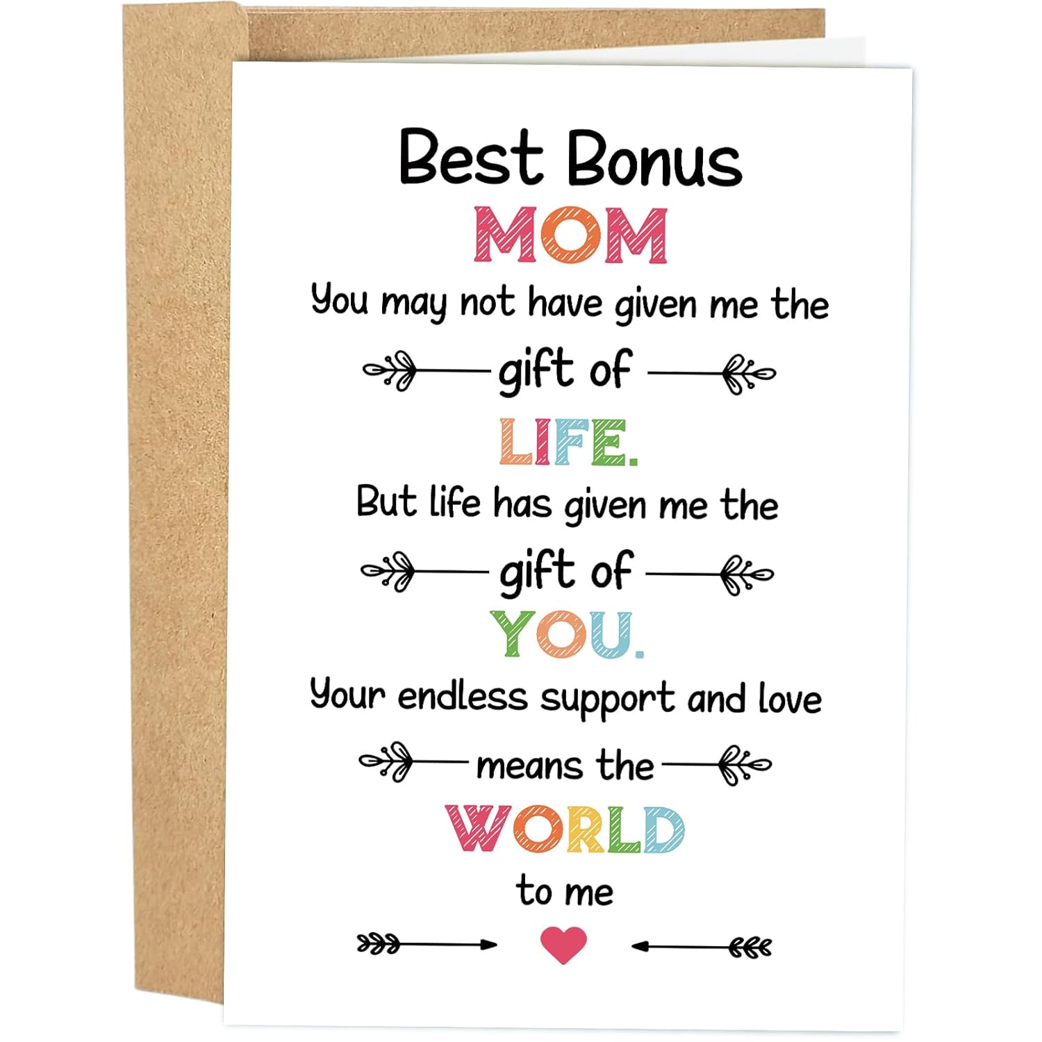 Bonus Mom Mother'S Day Card, Sweet Mothers Day Card For Best Stepmom, Birthday Card From Stepdaughter Stepson, Life Has Given Me The Gift Of You Card