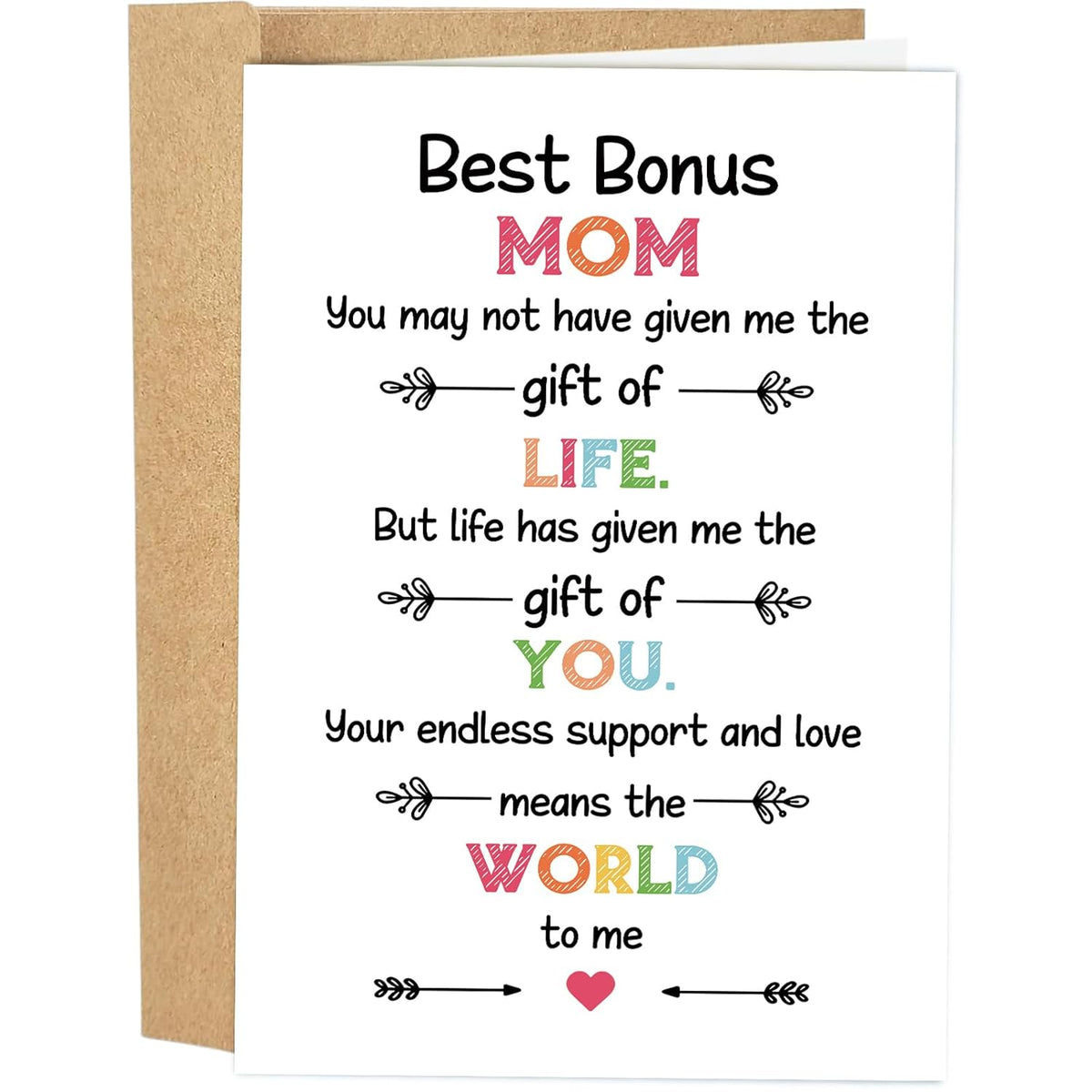 Bonus Mom Mother'S Day Card, Sweet Mothers Day Card For Best Stepmom, Birthday Card From Stepdaughter Stepson, Life Has Given Me The Gift Of You Card
