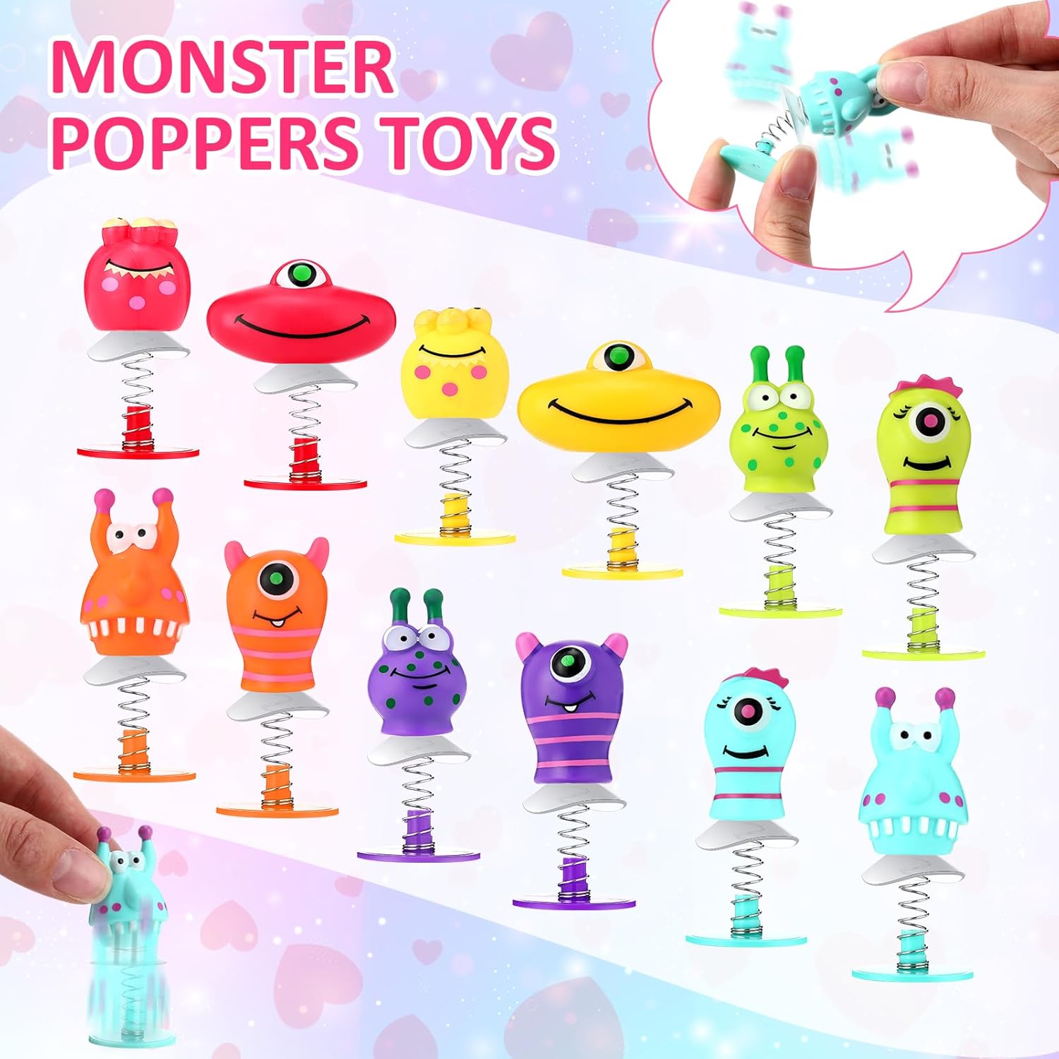 28 Sets Valentine‘S Day Gift Monster Spring Launcher With Greeting Card, Funny Pop Up Bouncy Jumping Animal For Award Prize Exchange Party Favor Sensory Fidget