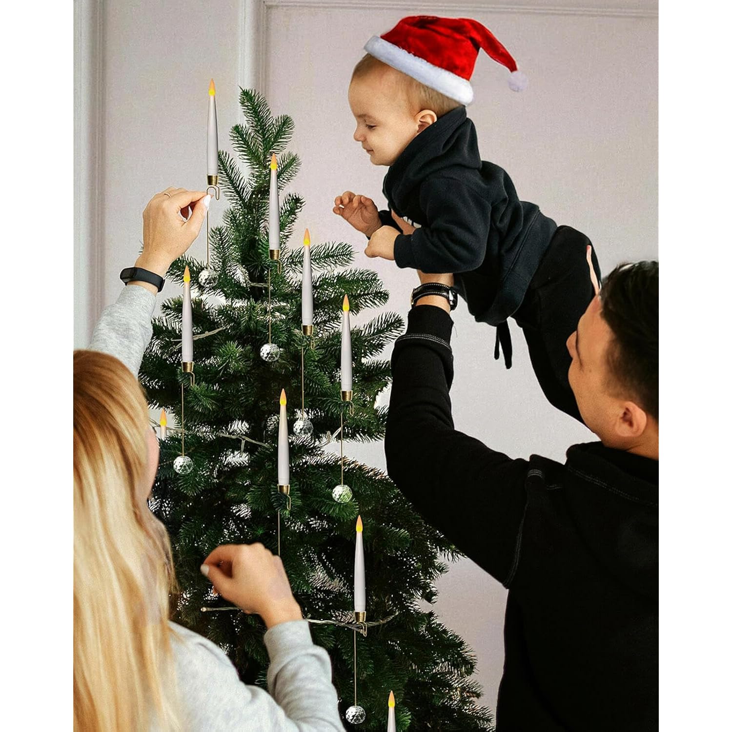 Christmas Tree Candles With Crystal Ball, Window Candle With Timer Of Wand Remote, Battery Operated Flameless Taper Candles, Flickering Warm Light, Xmas Home Ornaments, Wedding Party Décor