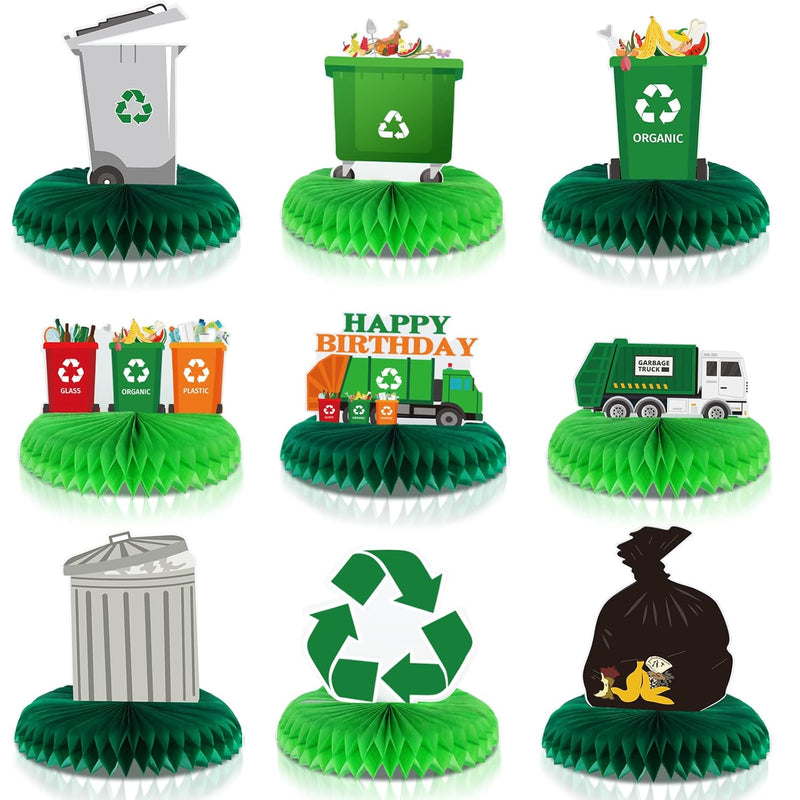 9 Pcs Garbage Truck Birthday Party Supplies Trash Truck Honeycomb Cent