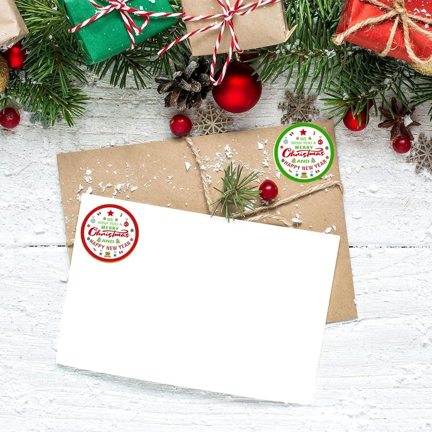 Merry Christmas Stickers Label, 2 Inch Happy New Year Sticker Red Green Holiday Cards Gift Envelopes Boxes Labels, Decorative Stickers For Decoration And Sealing (504Pcs)