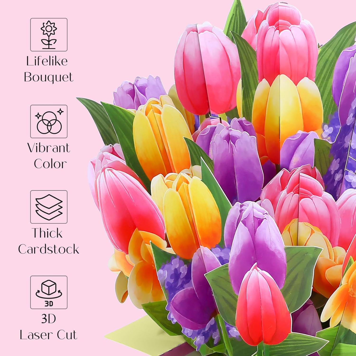Paper Flower Bouquet Pop Up Cards, Tulip 3D Popup Birthday Cards, Greeting Cards, Easter Cards, Get Well Soon Cards Gifts For Women Wife Mom Friends Female