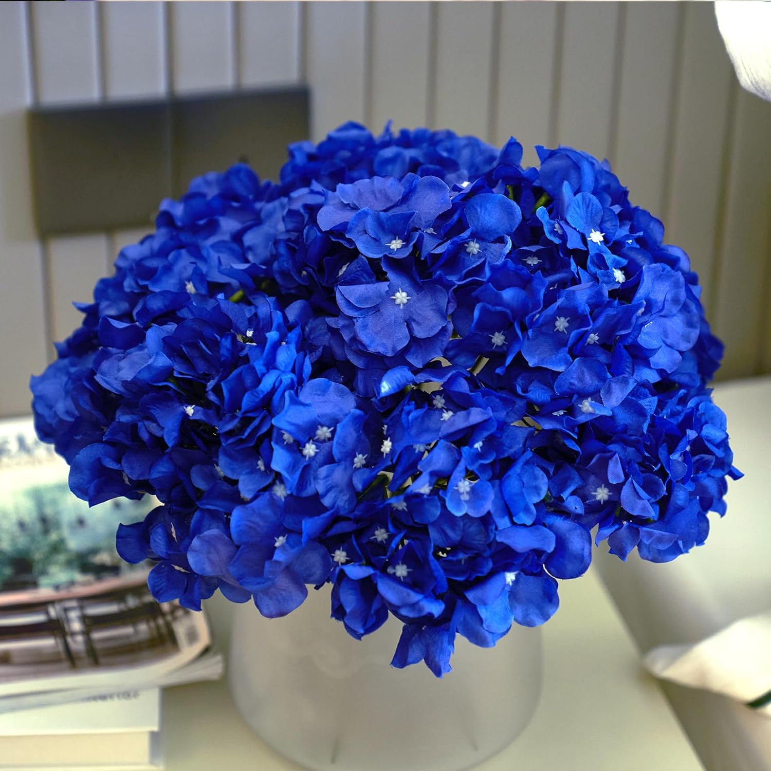 Artificial Hydrangea Flowers Pack Of 10 Royal Blue Fake Hydrangea With Stems For Wedding Home Party Shop Baby Shower Decor Table Centerpieces Bouquets Diy Floral Decoration