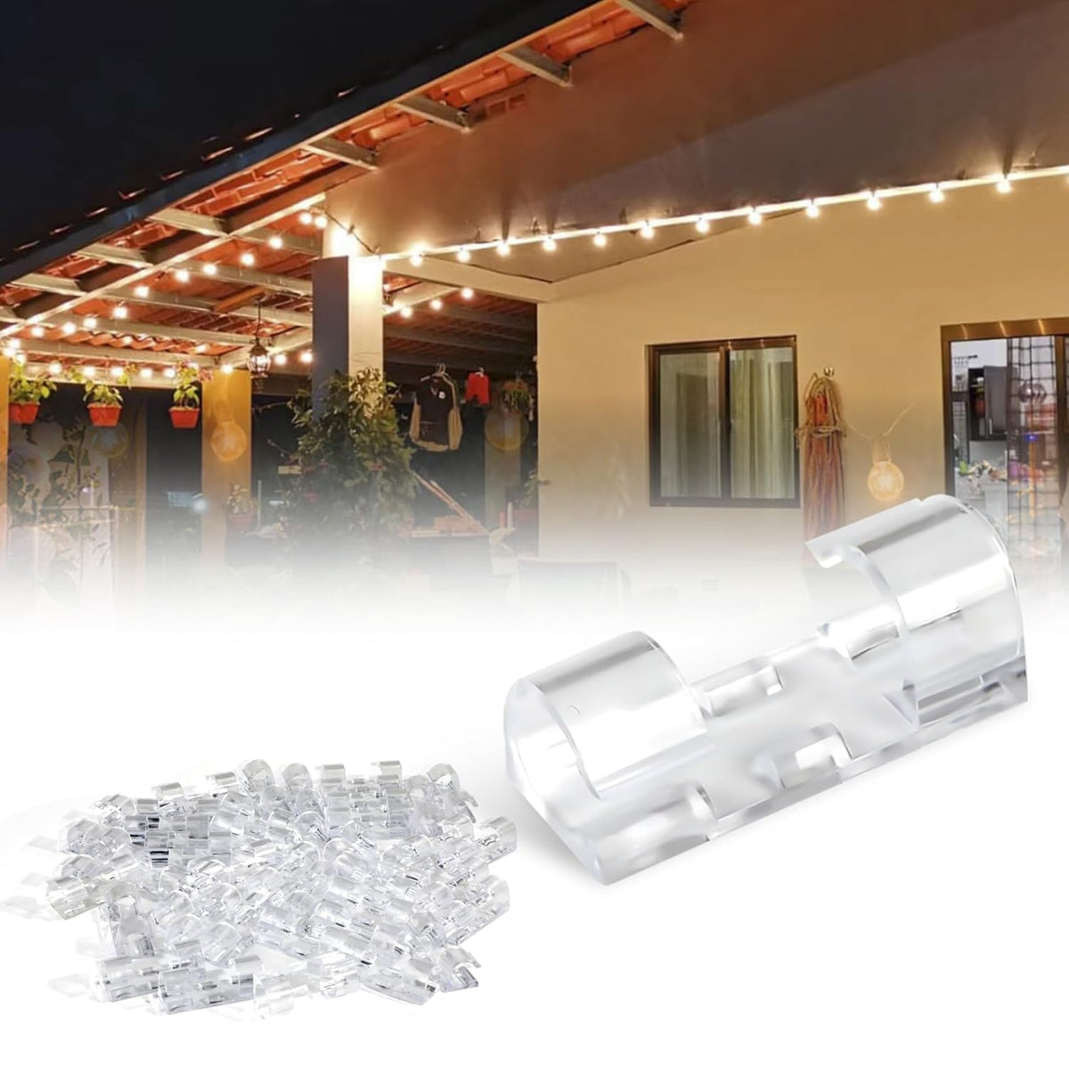 40Pcs Uv-Resistant Hooks For Outdoor String Lights Clips, Heavy Duty Cable Clips With Waterproof Adhesive Strips For Hanging Halloween & Christmas Lights,Clear Sticky Cord Holders Rope Organizer(L)