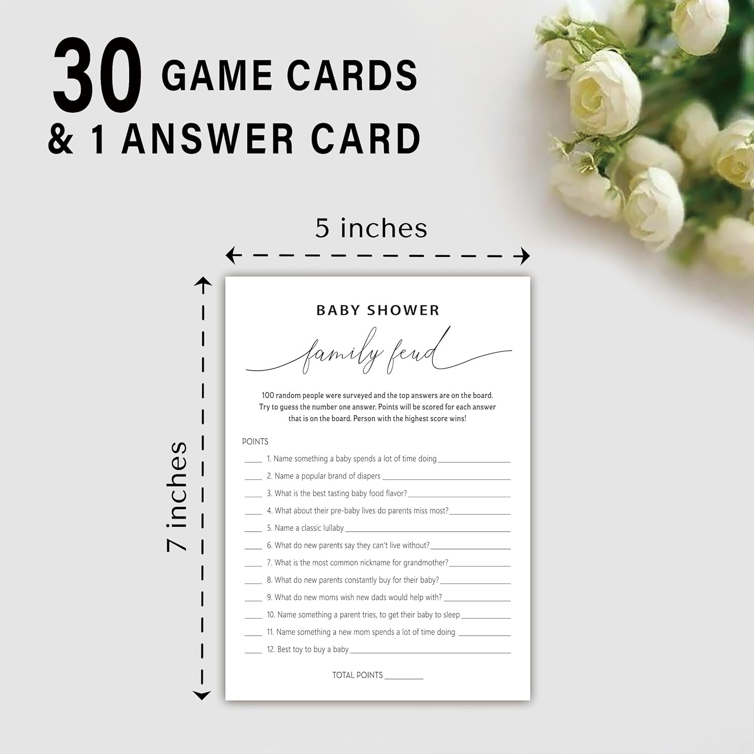 Family Feud Baby Shower Game - Pack Of 30 Cards, Answer Key, Gender Neutral Decorations, Game Supplies