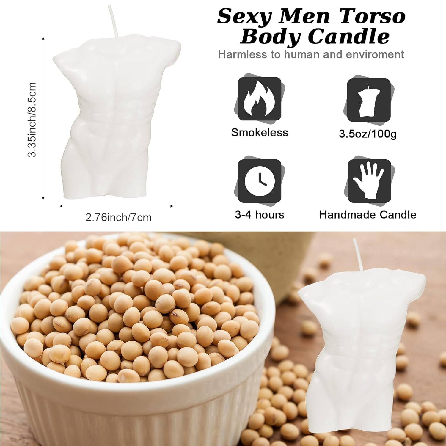 2 Pieces Body Shaped Candle Female Male Body Men Torso Soy Wax Scented Decorative Candle For Bedroom Bathroom Wedding(Milk White)