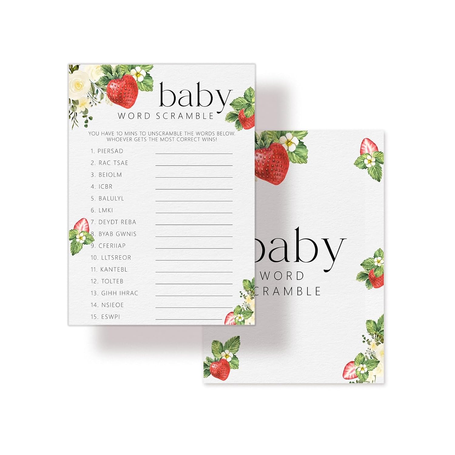 Hilarious Baby Shower Games, Baby Word Scramble Game Cards, Strawberry Sweet Party Decorations Favors Ideas -30 Pcs, 5X7 In - H04