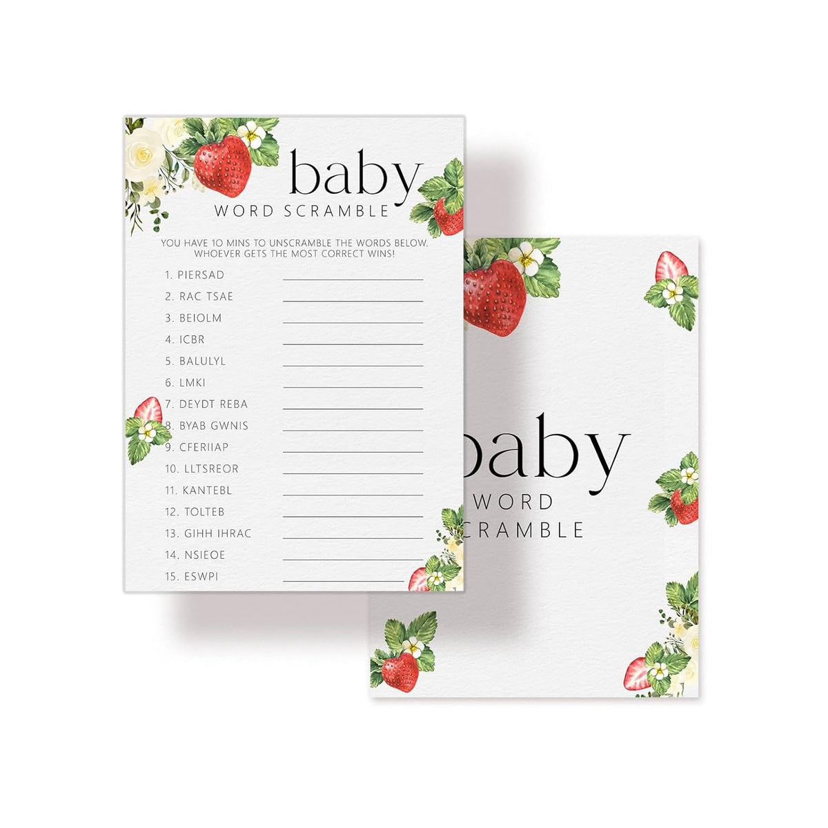 Hilarious Baby Shower Games, Baby Word Scramble Game Cards, Strawberry Sweet Party Decorations Favors Ideas -30 Pcs, 5X7 In - H04