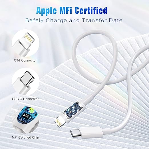 2 Pack 6FT USB C to Lightning Fast Charging Cable MFi Certified for iPhone 14 13 12 11 Pro Max XR XS SE White