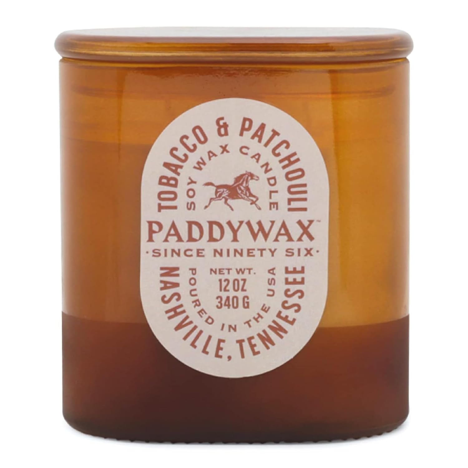 Paddywax Vista Scented Candle with Lid in Reusable Tonal Glass Jar, Clean-Burn 2-Wick Soy Candle with Approx. 84 Hour Burn Time, Decorative Gift Candles for Home, Tobacco & Patchouli, 12 oz