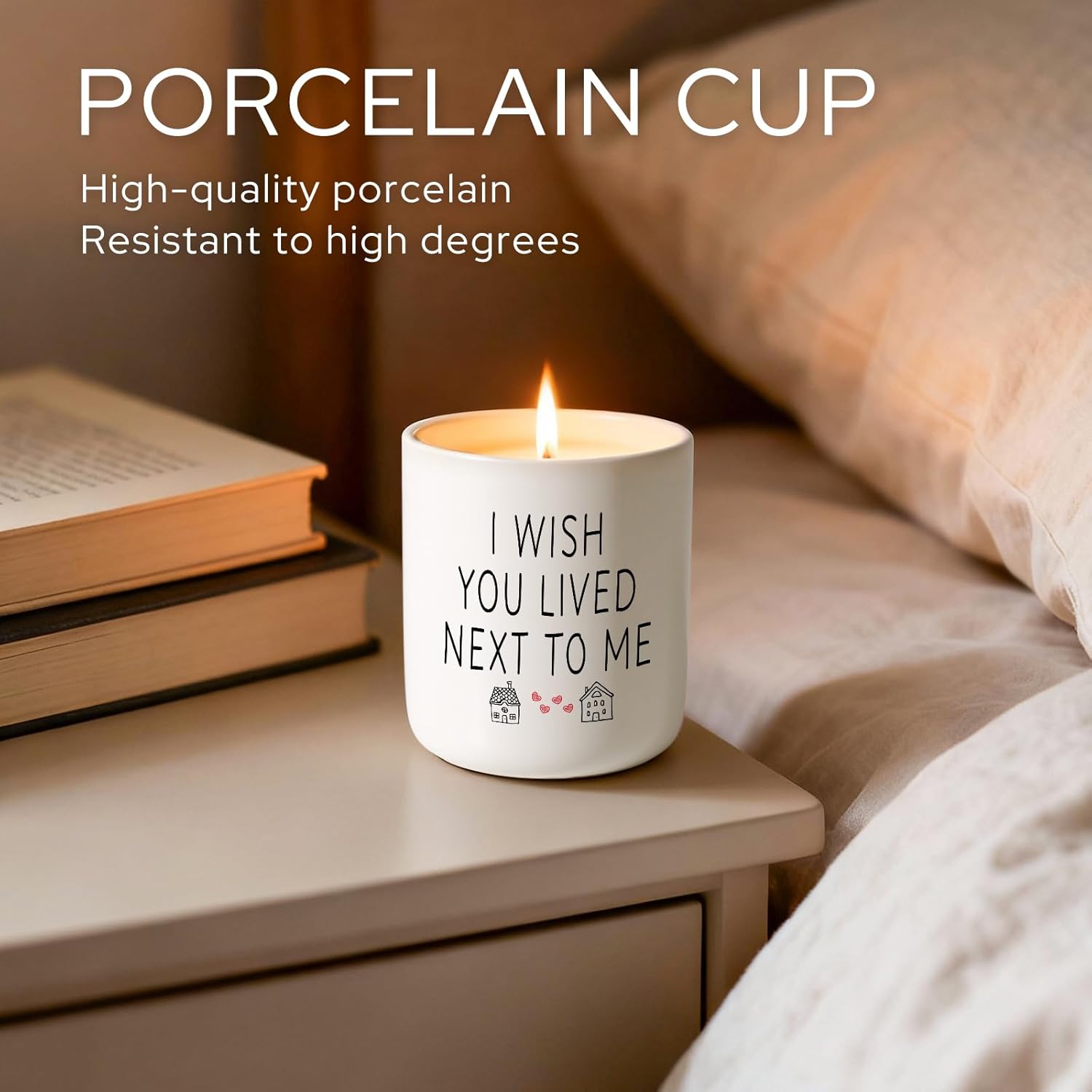 Gifts For Women, Birthday Gifts For Women, Bff, Bestie, Her, Best Friend, 7 Oz Ceramic Candle Jar, Hostess Gift For Woman, I Wish You Lived Next Door, Lavender Candles, Long Distance Gift