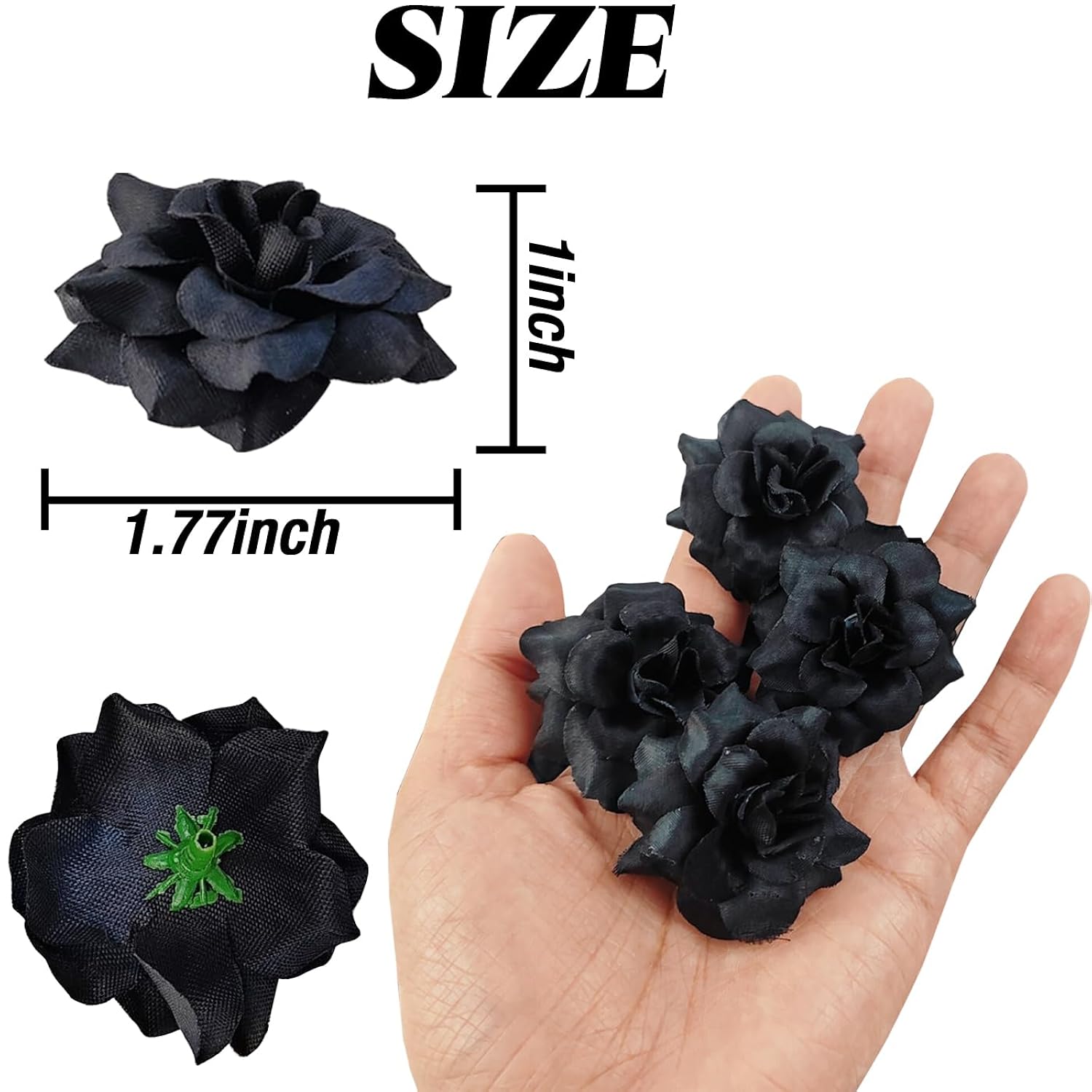 55Pcs Black Mini Roses Artificial Flowers Bulk, 1.77 Inch Small Silk Fake Roses Flower Heads For Decoration, Crafts, Wedding Halloween Party Home Decor