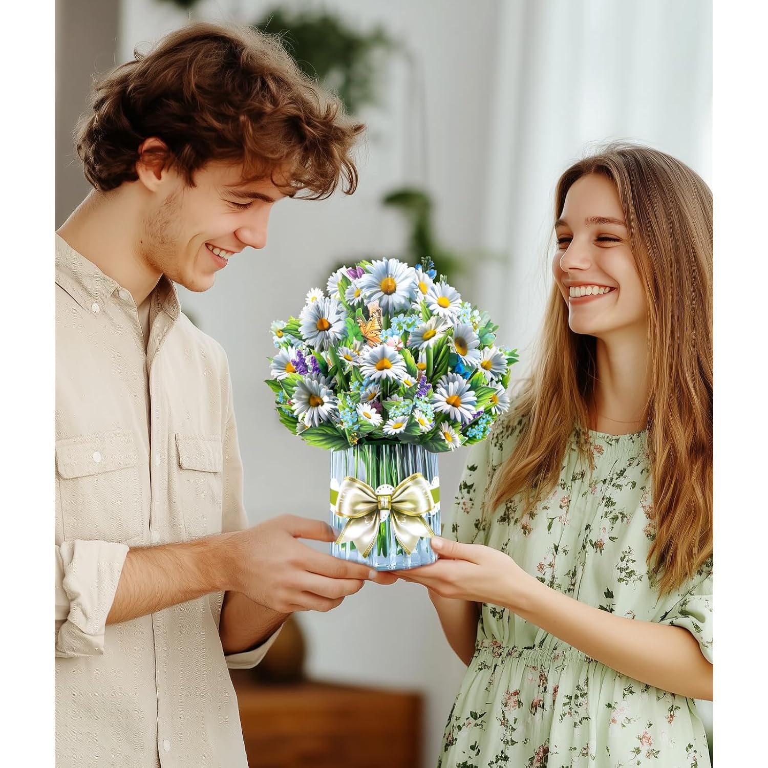 3D Pop-Up Daisy Bouquet Card White Daisies Birthday Card For Women Mother'S Day Floral Greeting Card For Get Well Soon Thinking Of You Anniversary Thank You Spring Gift