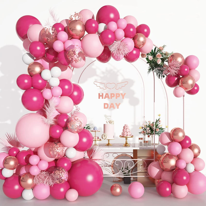 152Pcs Pink Balloon Garland Arch Kit, Hot Pink Metallic Rose Gold Conf