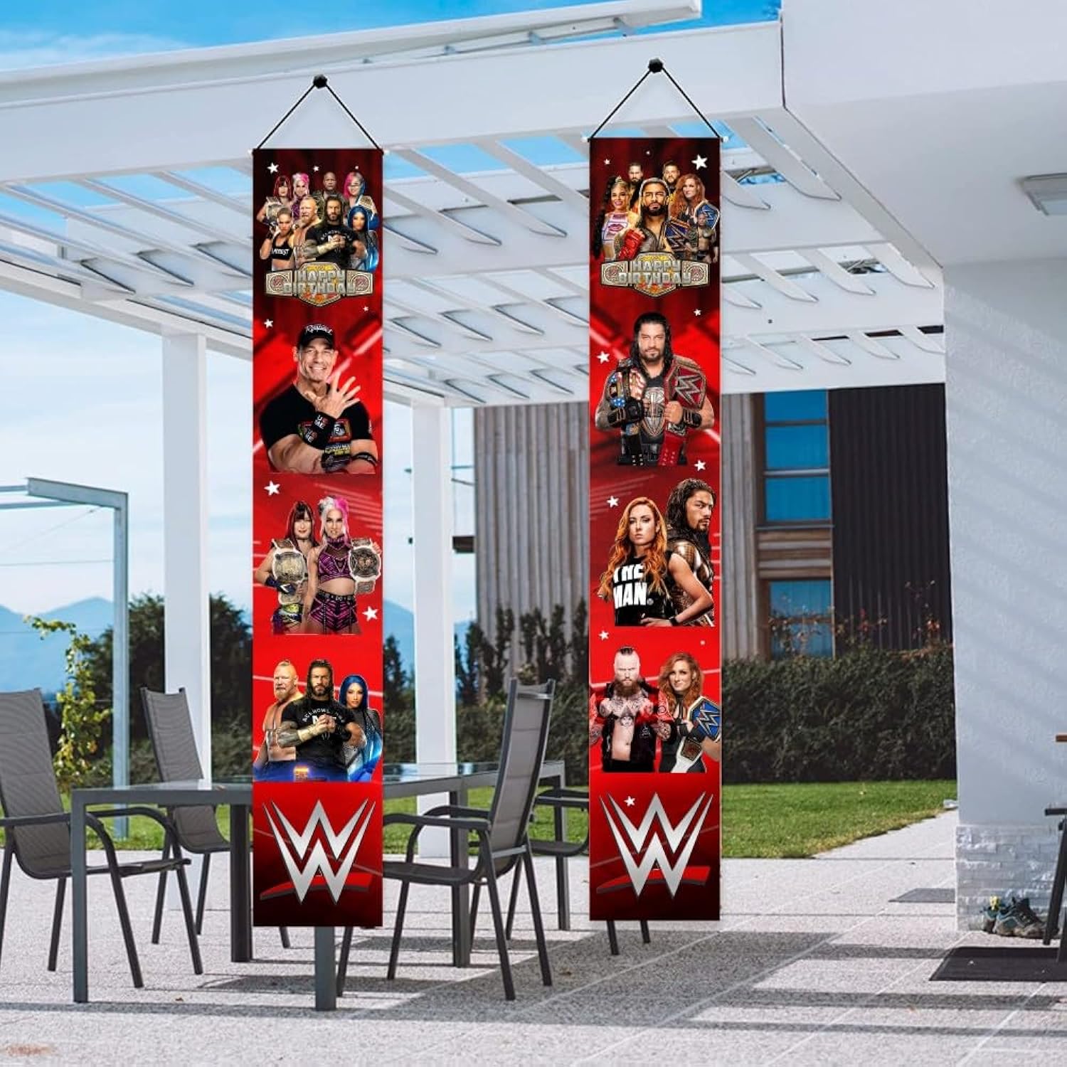 2Pcs Wrestling Birthday Porch Sign Door Hanging Banner Decorations