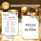 Bridal Shower Party Game Cards - Would She Rather For Wedding Engagement Bachelorette - Elegant Romantic Bohemian, Daisies Lavender, 30 Pcs 5X7 Inch, Ready To Play