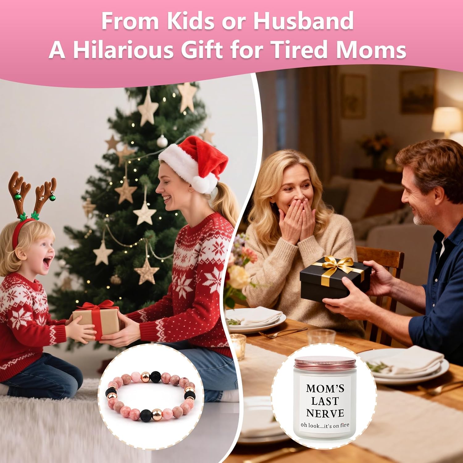Birthday Gifts For Mom – For Overworked And Stressed Moms – Candle And Lava Stone Bracelet Gift Set – Mom’S Last Nerve On Fire