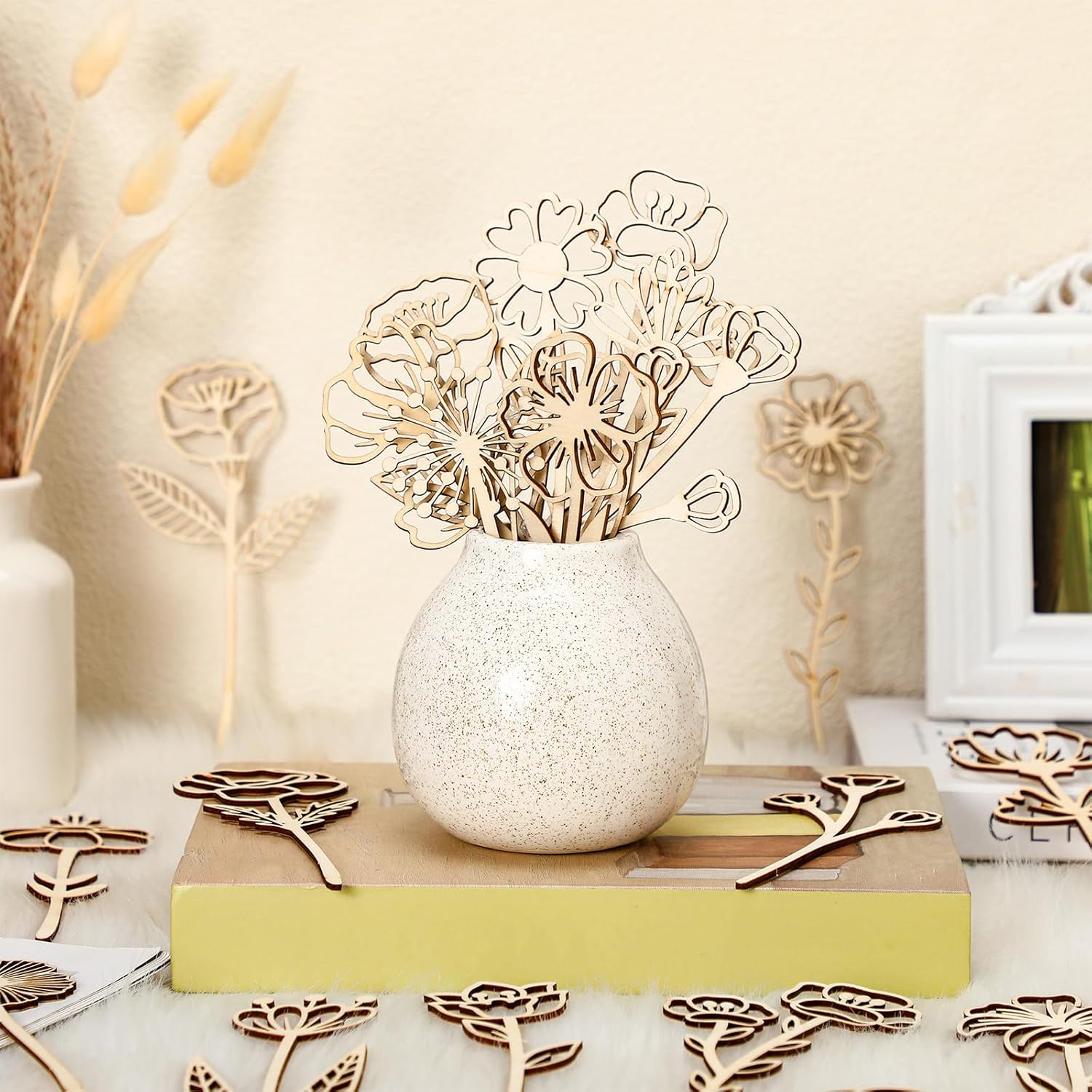 36 Pcs Wooden Wildflower Decor Set Wood Flowers Cutout Signs Wildflowers Stems Laser Cut Flowers For Home Birthday Holiday Art Diy Decoration