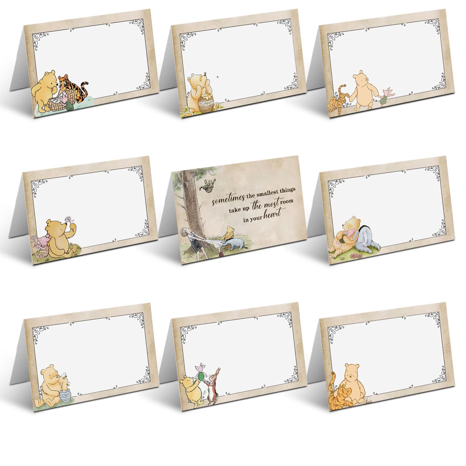16Pcs Winnie Quotes Prints Centerpiece Card, Classic Pooh Game Cards Set For Baby Shower, Includes 8 Different Winnie Quotes Cards?Perfect For Baby Shower Party Activity Supplies