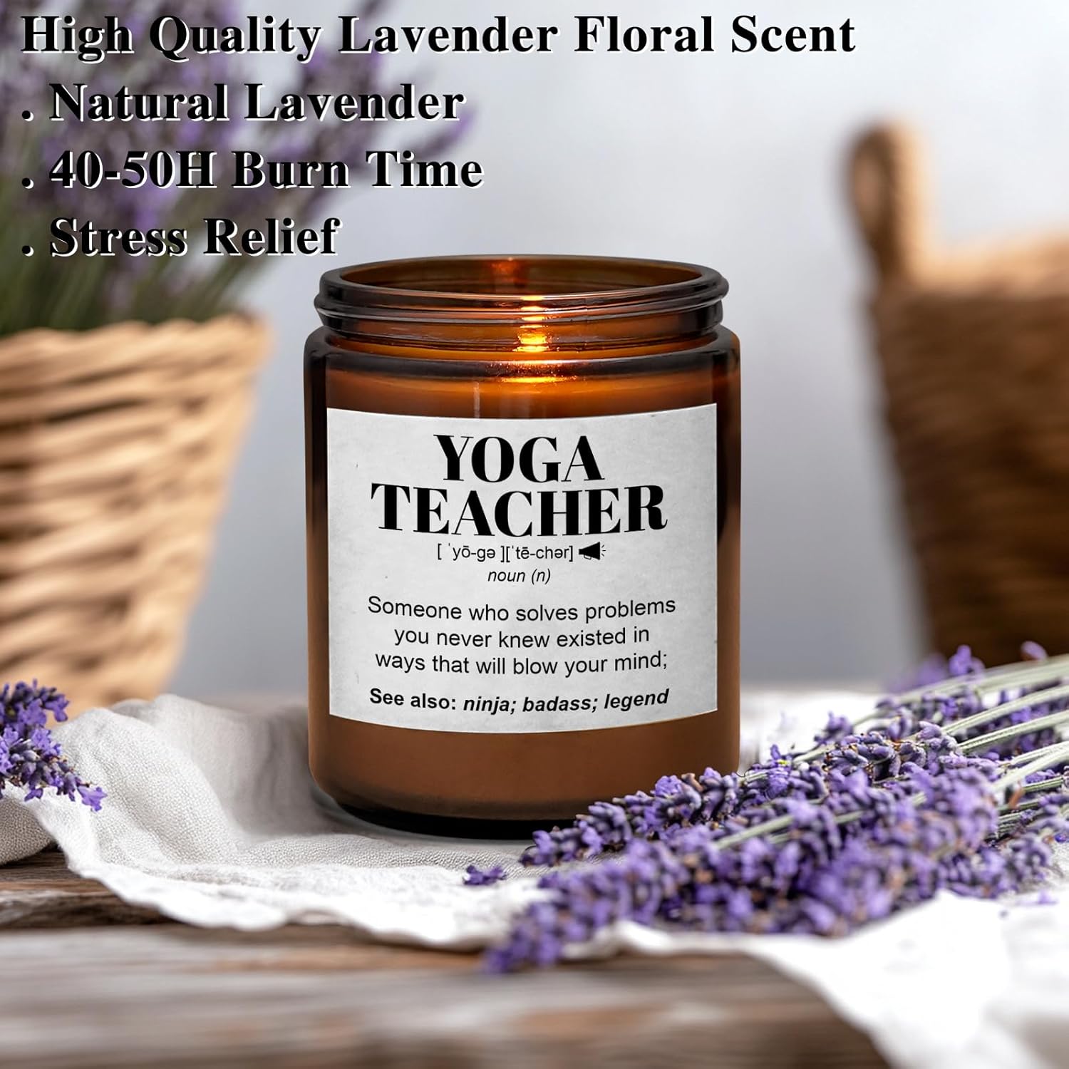 Yoga Teacher Gift Funny Namaste 7Oz Scented Candle Meditation Lavender Scented Candle Appreciation Gift For Yogic Instructor Pilates Lover (Candle-Yoga Teacher)