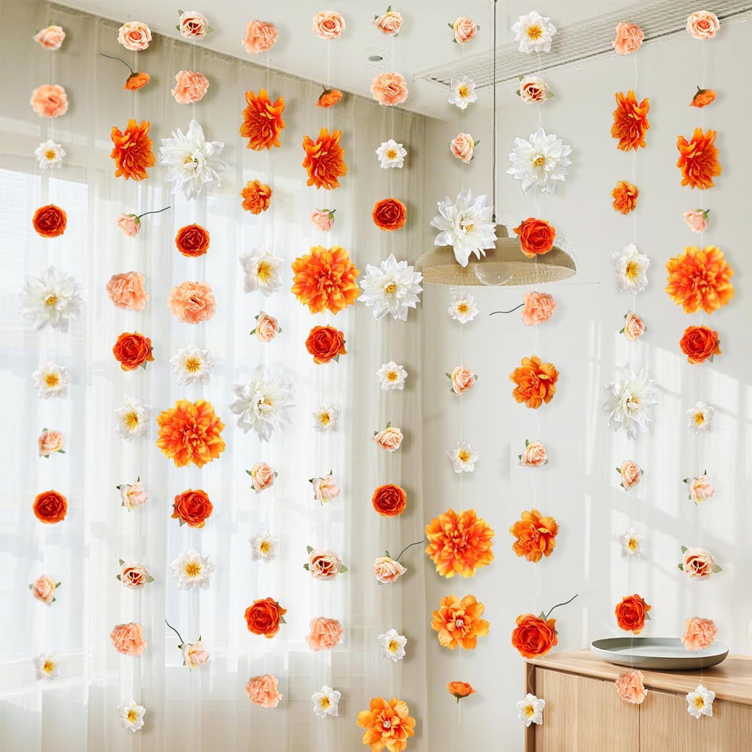 60 Pcs Artificial Flowers Hanging Decoration Wildflower Backdrop Curtains With 10 Hooks 328 Ft Fishing Line Diy Artificial Floral Garland Background Fake Rose For Fall Wedding Wall Arch