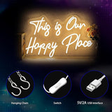 This Is Our Happy Place Neon Sign Warm White LED Wall Light USB Powered Home Decor for Bedroom Bar