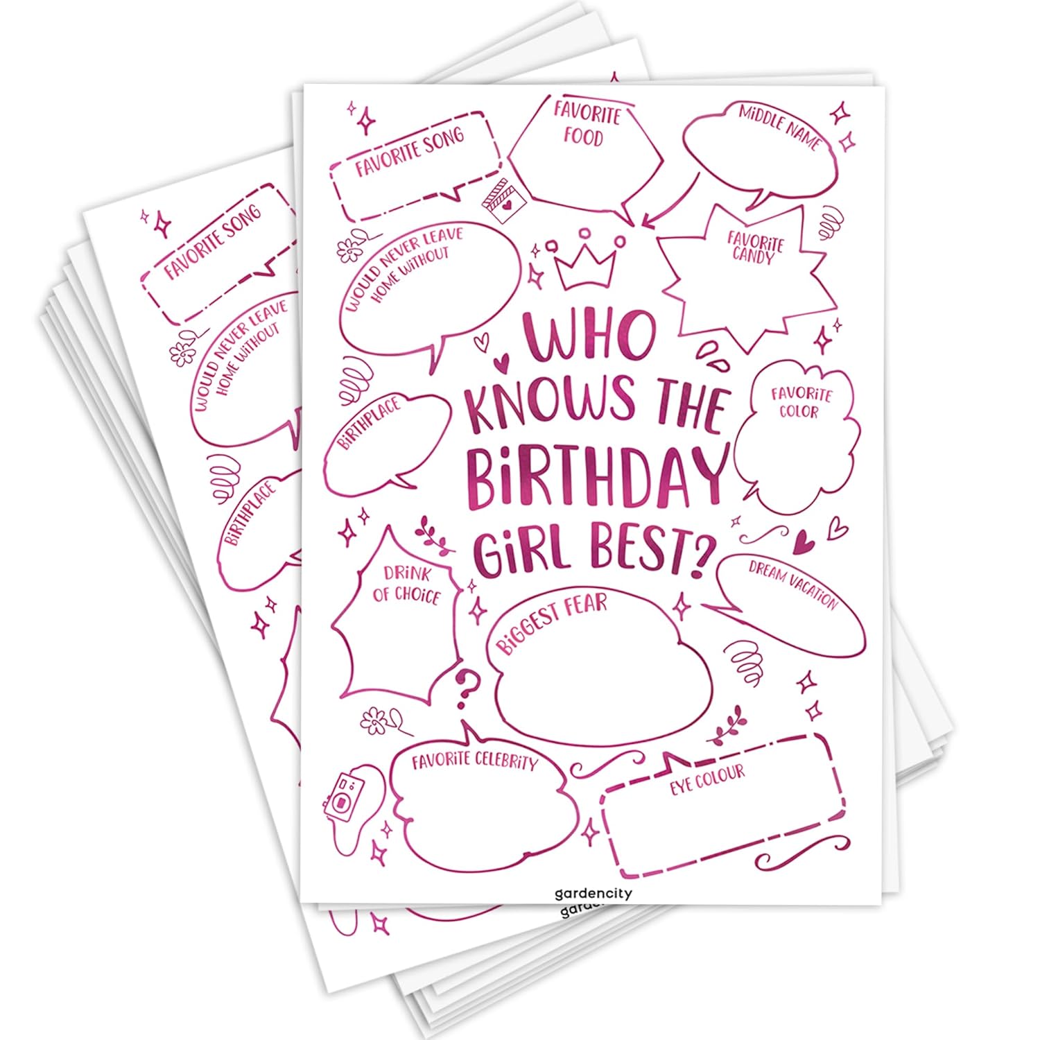 50 Who Knows The Birthday Girl Best Game Cards, Fun Birthday Games For Kids & Adults, Pink Bubbles