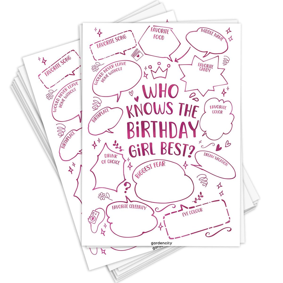 50 Who Knows The Birthday Girl Best Game Cards, Fun Birthday Games For Kids & Adults, Pink Bubbles