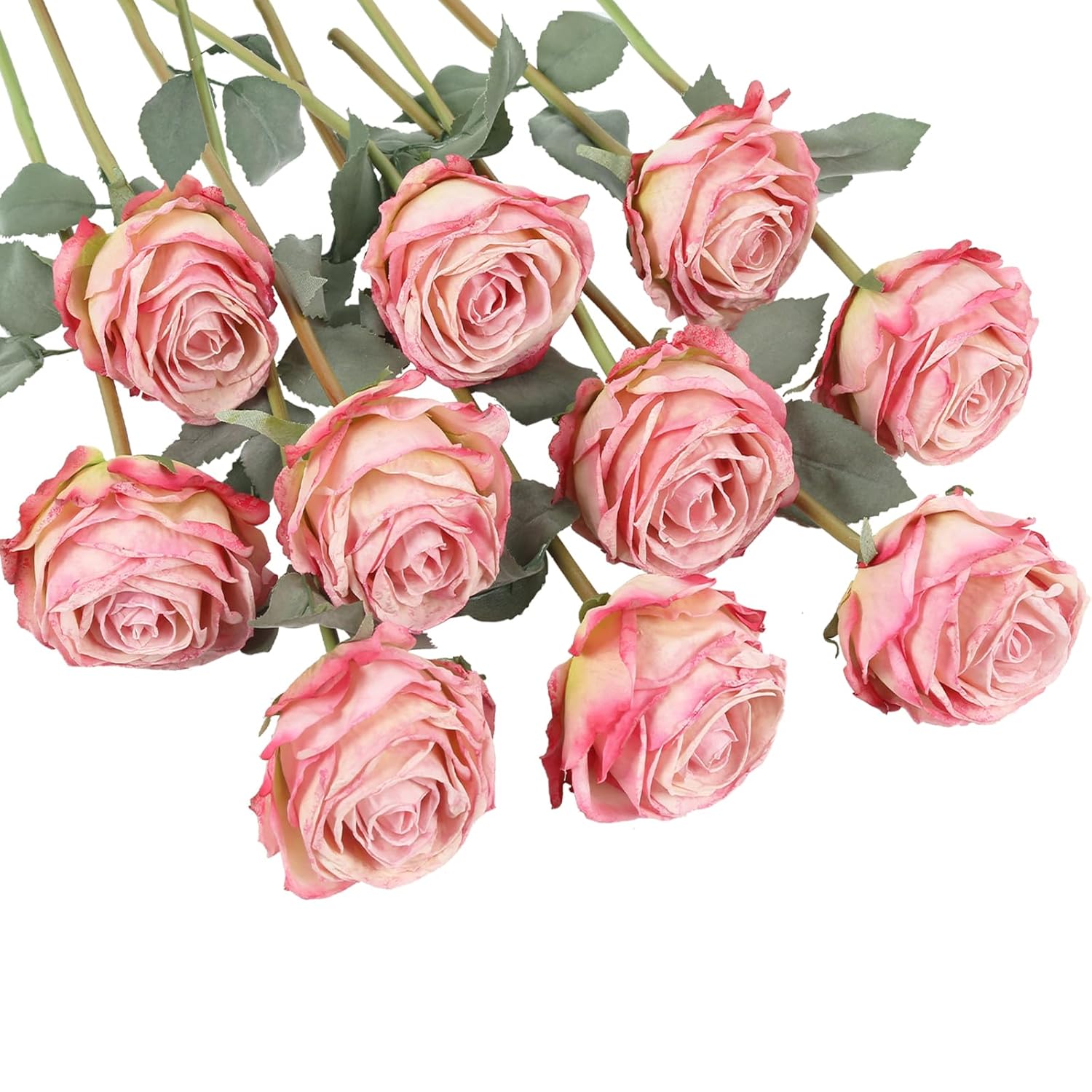 10Pcs Hot Pink Roses Artificial Flowers Realistic Fake Flowers Silk Roses With Long Stems For Diy Wedding Bouquet Table Centerpiece Home Party Decor(Hot Pink)