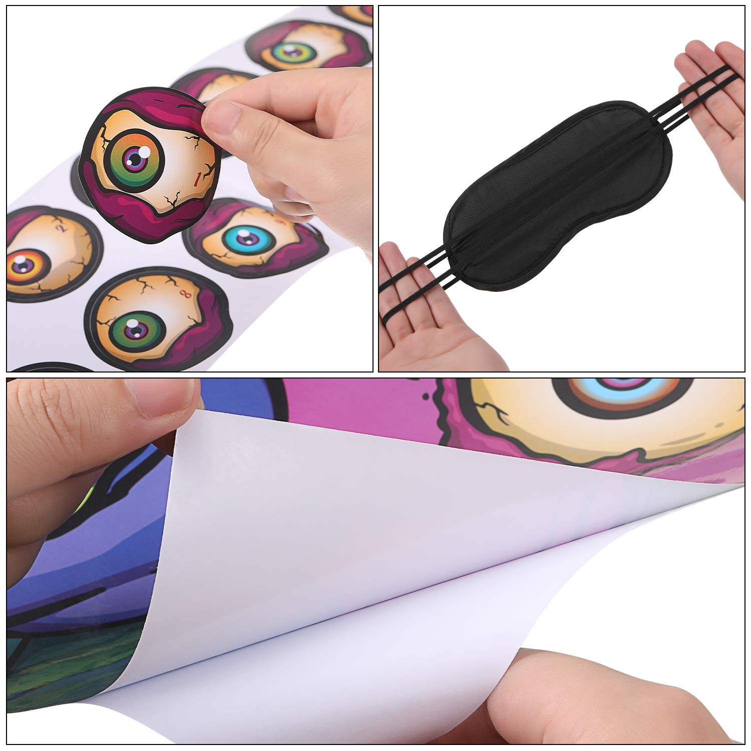Pin The Eyeball On The Zombie Halloween Party Game, Zombie Game Poster With 24 Pieces Zombie Eyeballs Stickers And 6 Pieces Black Eye Mask