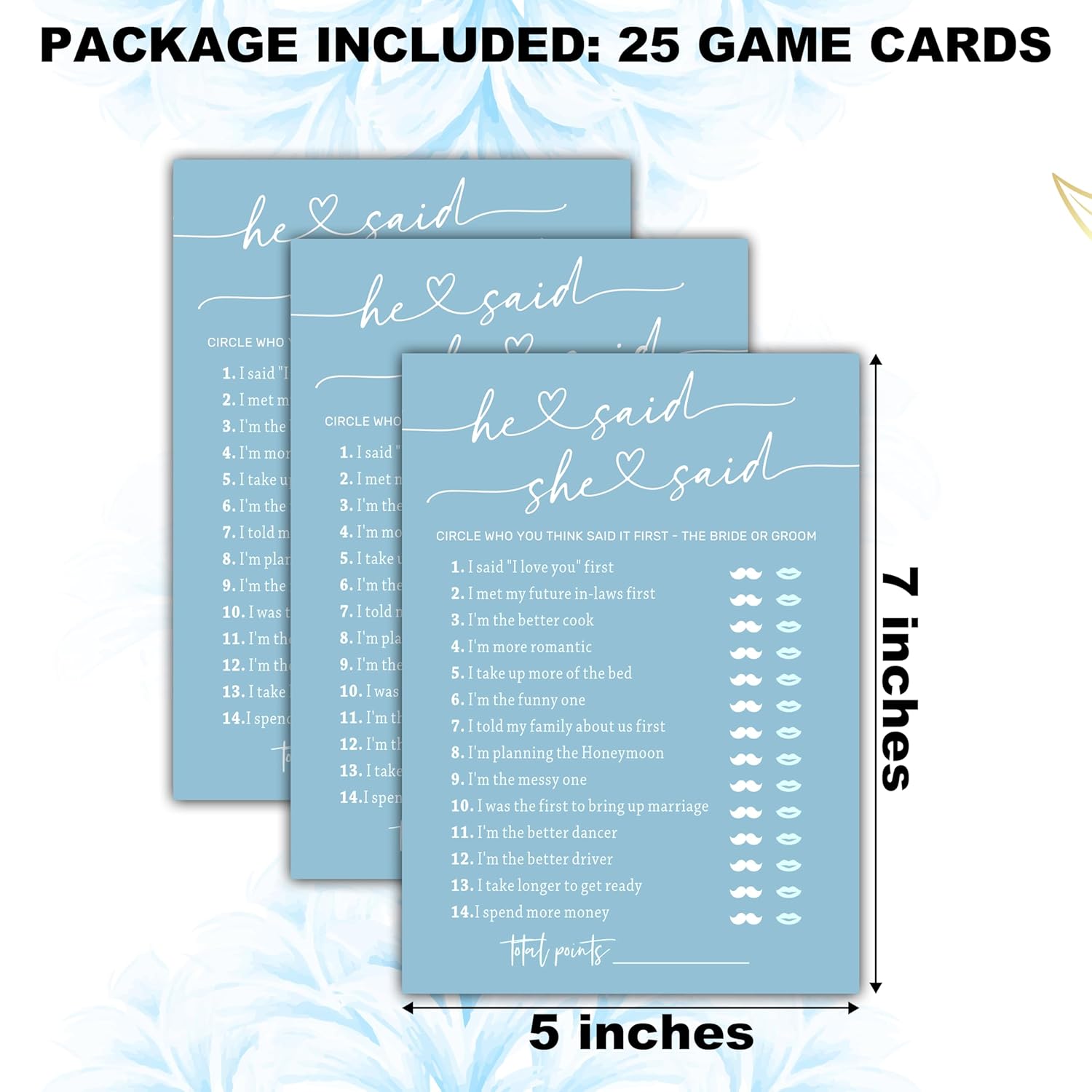 Minimalist Bridal Shower Games, Light Blue He Said She Said Game, 30 Wedding Bachelorette Engagement Party Decorations Supplies Favors - A08