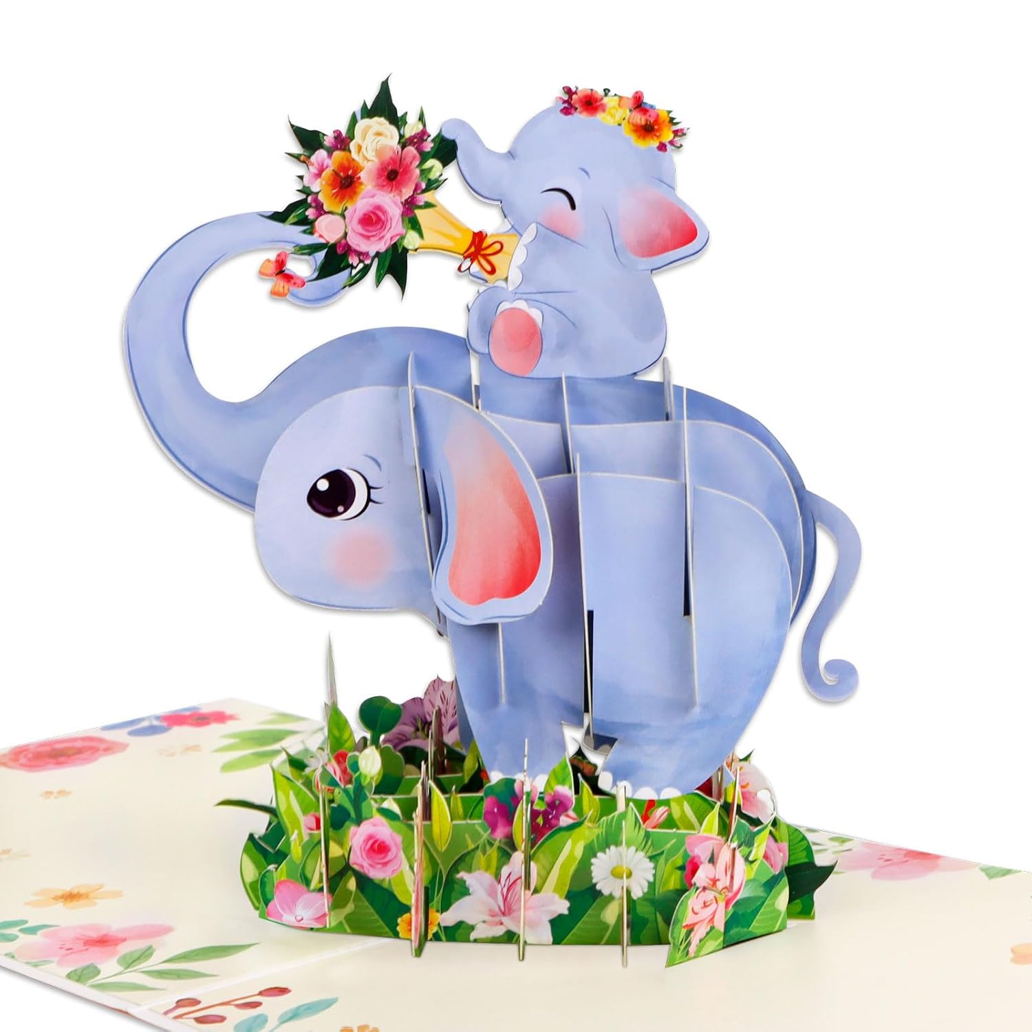 Birthday Card For Mom - 3D Mother Elephant And Baby Greeting Card With Envelope Pop Up 6" X 8" Cute Elephant Bouquet Flowers Design Gifts From Daughter Son For Mothers Day Birthday Christmas