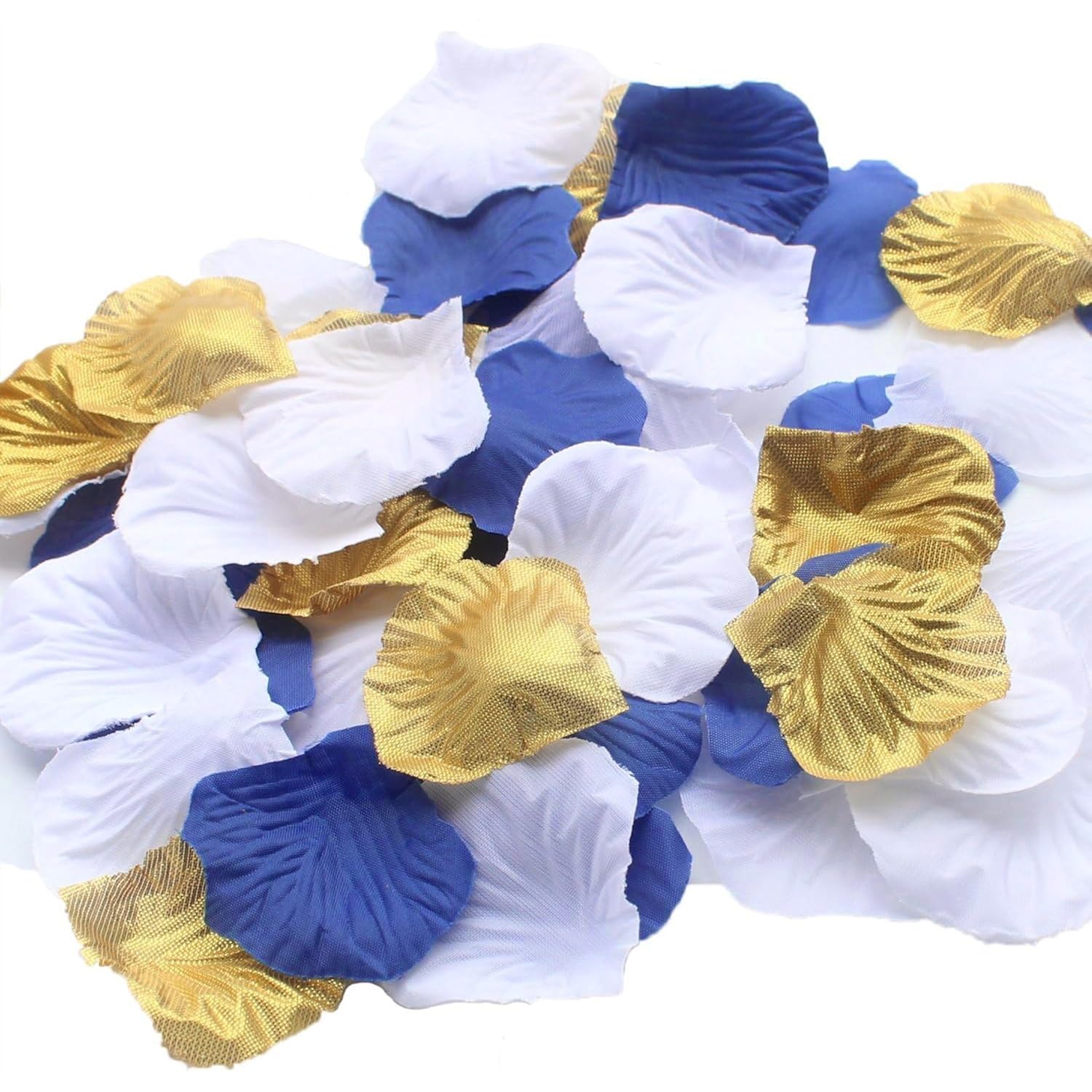 900 Pack Mixed Royal Blue Gold White Silk Wedding Flower Rose Party Centerpieces Wedding Confetti Table Scatters Christening Baby Boy Shower Decoration Favor