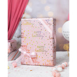 Birthday Wrapping Paper Roll, Pink Metallic Holographic Happy Birthday Wrapping Paper Featuring Revesible Stripe Gift Wrap Paper For Girls Boys Kids Men, 17 Inches X 33 Feet