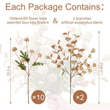 Flowers Artificial For Decoration,12Pc Silk Fake Mums + Eucalyptus Stems Adjustable Artificial Flowers Indoor Faux Dried Flowers For Vase Fillers Floral Arrangements Flower Centerpieces For Tables.