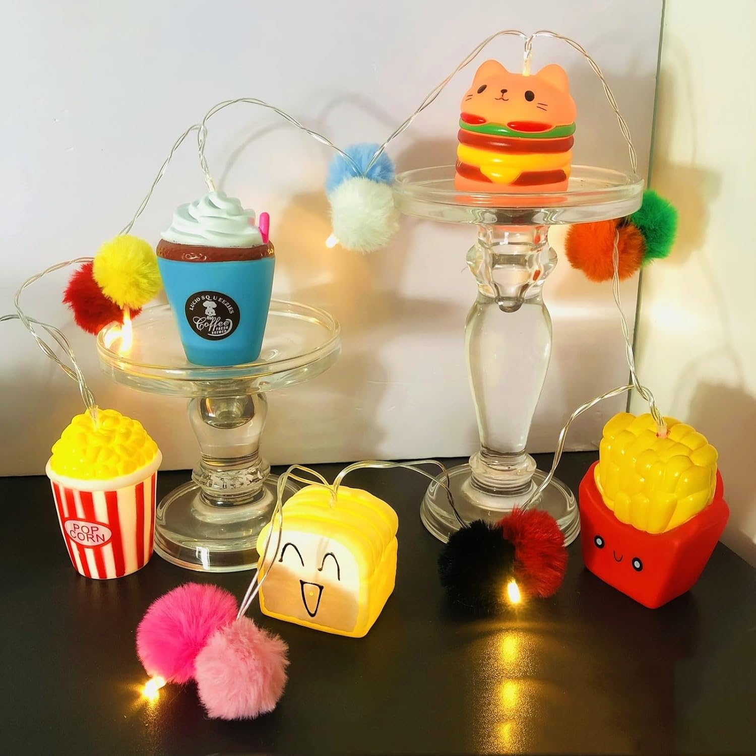 10 Led 5.4Ft Colorful Food Pompoms String Light-Battery Operated -Timer Fairy Light,Night Lights For Patio Party Christm