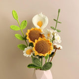 Crochet Flower Bouquet, Handmade Artificial Sunflowers Bouquet Knitted Flowers Crochet Sunflower Decor For Home Kitchen Wedding Party Office Decor