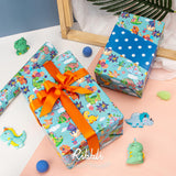 Dinosaur Birthday Wrapping Paper Dinosaur Balloon And Dots Reversible Mini Roll Blue Gift Wrap For Boys Kids Birthday Baby Shower 17 Inch X 33 Feet