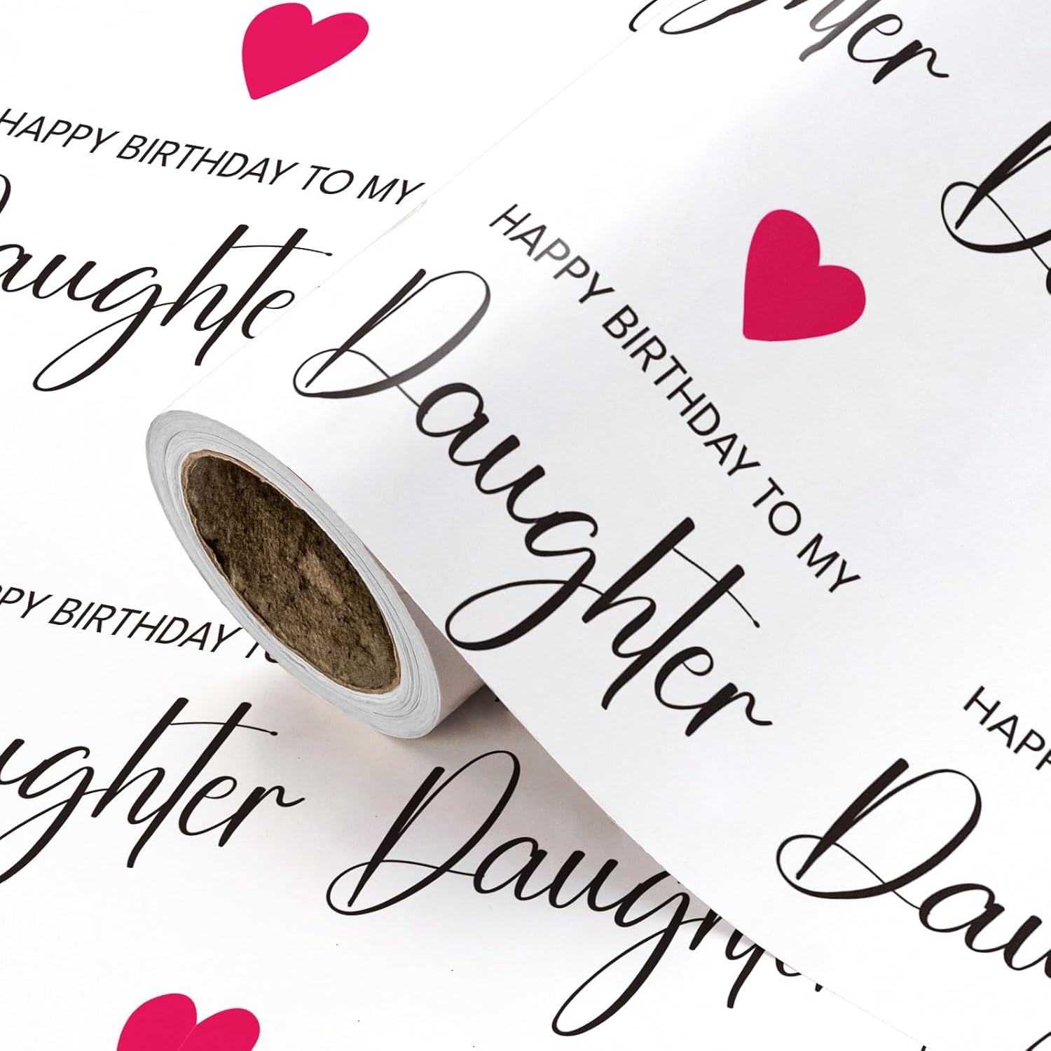 Birthday Wrapping Paper Roll For Daughter - Mini Roll - 17 Inch X 16.5 Feet - Happy Birthday To My Daughter Lettering With Red Love Design