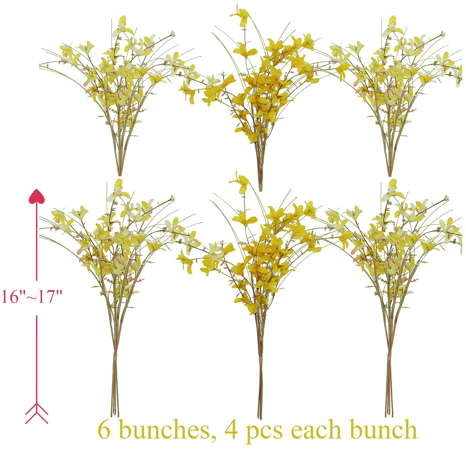 16" 24Pcs Spring Summer Fall Artificial Silk Wild Flowers Blooming Bouquets For Crafts Or Vase - Rustic Farmhouse Wedding And Home Flowers Decor (Yellow)