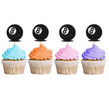 24Pcs Magic 8 Ball Cupcake Toppers, Billiard Ball Cupcake Toppers, Billiard 8 Cupcake Picks For Snooker Pool Balls Party, Pool Game/8Th Birthday Themed Party Decoration - Black Glitter