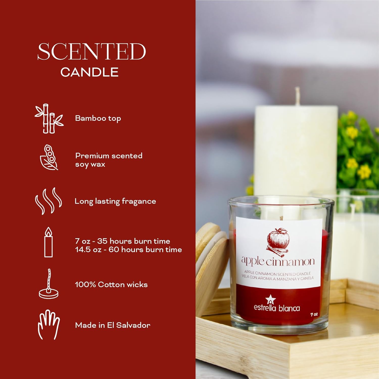 7Oz Apple Cinnamon Scented Candle For Home, Cozy Aromatherapy Candle, Long-Lasting Candle Gift For Women And Men