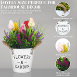 Artificial Potted Flowers 10" Tall Fake Tulips Lavender Spring Table Centerpiece Farmhouse Floral Arrangement In Vase Faux Decorative Plants For Home Office Patio Decor Easter Mother Gift