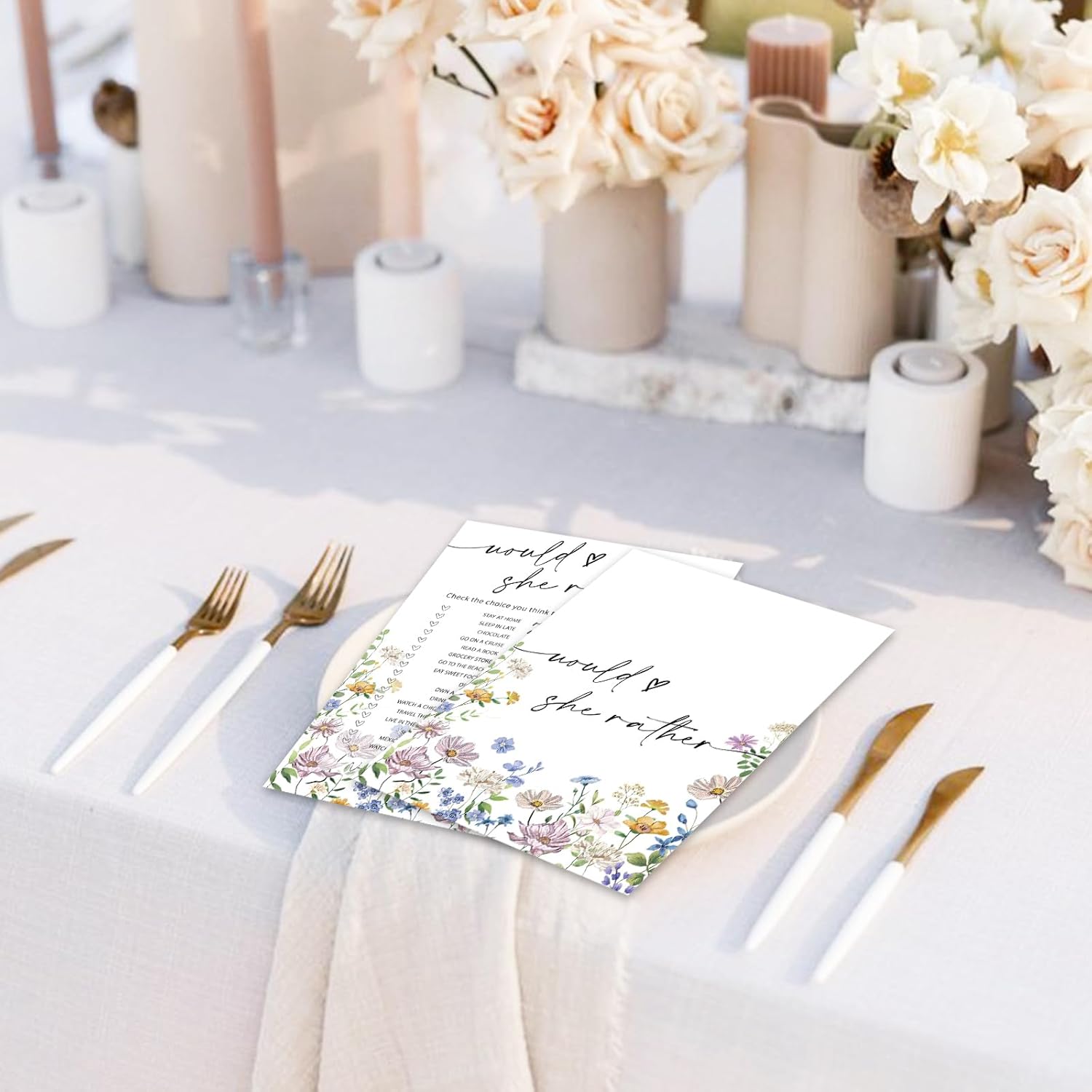 50 Sheets Wildflower Bridal Shower Game Cards Floral Double Sided Party Game Activity Cards For Would She Rather Wedding Bachelorette Party Games Supplies