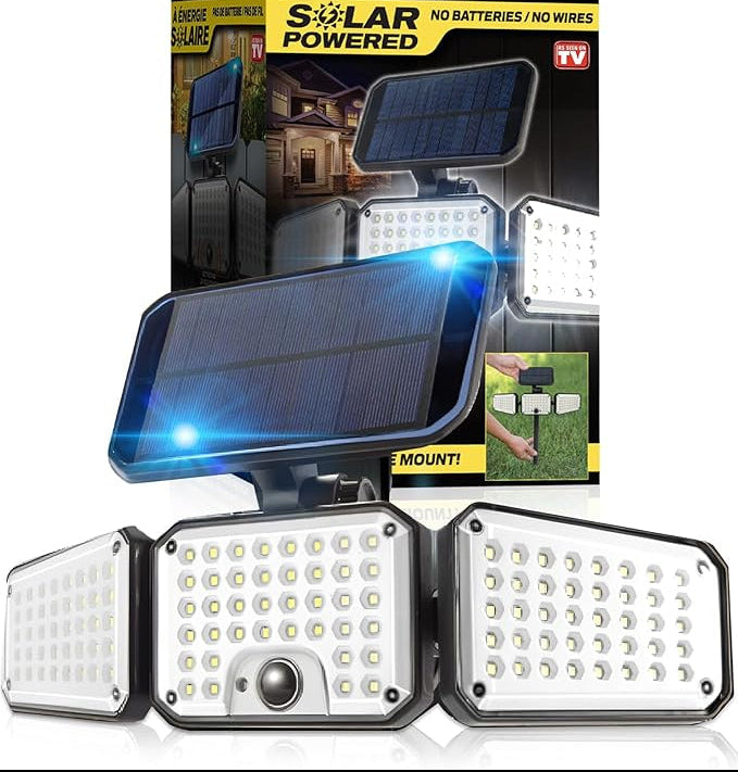 Solar Flood Light 500 Lumen Outdoor LED Security Light with Motion Sensor 360 Degree 3 Panel Design