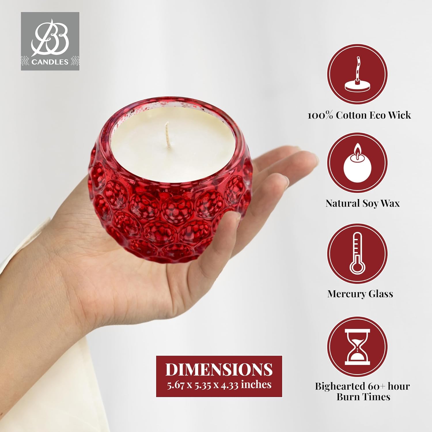 Illumination Sparkling Cranberry Scented Hand Poured Artisan Candle, 9Oz, 60+ Hours Burn Time (Red Jar)